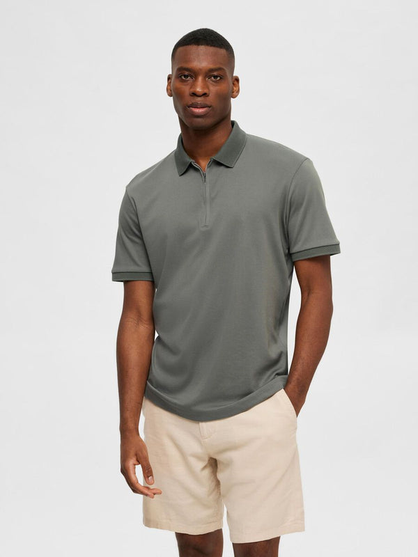 SELECTED HOMME FAVE ZIP GREEN POLO